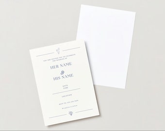 Beige and Navy Blue Wedding Invitation