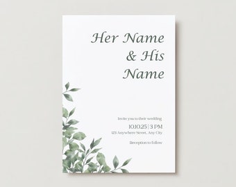 Green Minimalist Wedding Invitation- Portrait