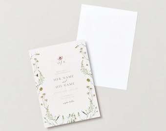 Floral Watercolor Wedding Invitation-Portrait