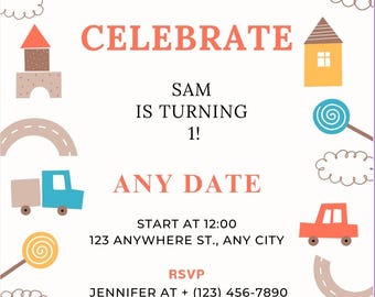 Modern Birthday Invitation for Kids – Editable PDF – Instant Digital Download