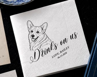 Personalized Pet Wedding Napkins – Custom Dog Cat Portrait Cocktail Napkins