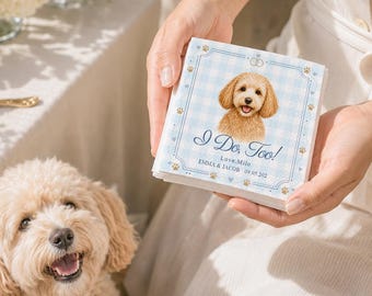 Personalized Pet Portrait Wedding Napkins – Dog and Cat Portrait Beverage Napkins, Pet Cocktail Napkins