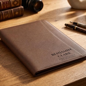 Custom Engraved PU Leather Portfolio, A4 Padfolio with Tablet Pocket, Boss Office Gift, New Job Gift for Him,