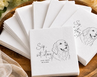 Personalized Pet Wedding Napkins – Custom Cocktail Napkins with Dog and Cat Portrait, Pet Cocktail Napkins for Party