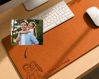 Custom Photo Charging Desk Mat - Personalized PU Leather Wireless Charger, 5 Colors Mouse Pad, Fathers Day Gift