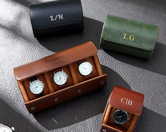Benutzerdefinierte Uhrenbox für Männer - Uhrengehäuse in 4 Farben erhältlich, Uhrenaufbewahrungsgehäuse, Bräutigam-Vater-Geschenk