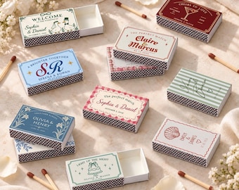 Custom Wedding Matchboxes, Personalized Names, Dates, Reception Favors (No Matches)