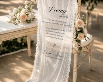 Personalized Memorial Chair Sign, Wedding Reserved Seat Banner, In Loving Memory Decor for Loved Ones, Sheer Lace Ceremony Sign