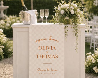 Wedding Bar Menu Sign - Linen Wedding Drink Sign, Personalized Cocktail Menu Banner, Signature Drinks Bar Decor