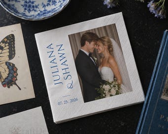 Photo Cocktail Napkins for Wedding - Custom Wedding Napkins with Text, Personalized Reception Napkins