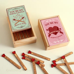 Personalized Couples Large Matchbox – Box with 30 Heartfelt Questions, The Perfect Match, Anniversary Gifts, Engagement Gifts Personalized