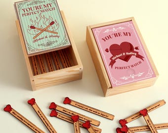 Personalized Couples Large Matchbox – Box with 30 Heartfelt Questions, The Perfect Match, Anniversary Gifts, Engagement Gifts Personalized