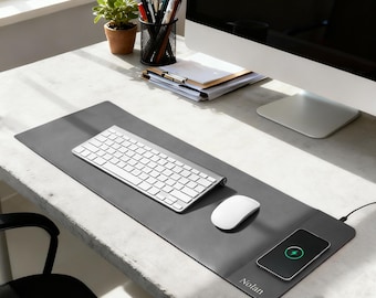Custom Charging Mat - Custom Mouse Pads with Phone Charger, PU Leather Desk Mat, Office Gift