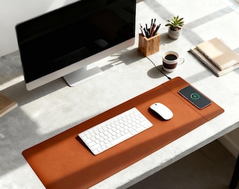 Custom Charging Mat - Custom Mouse Pads with Phone Charger, PU Leather Desk Mat, Coworker Gift