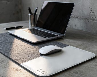 Personalized Felt and Leather Desk Pad - Large Mousepad, Custom Desk Mat, Felt Desk Pad, Office Gift for Coworkers