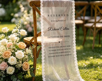 Memorial Wedding Chair Sign - Custom Sheer Lace In Loving Memory Banner, Reserved Seat Ceremony Tribute