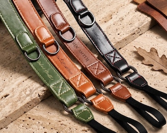 Personalized PU Leather Camera Strap, Engraved Name DSLR Neck Strap (Photography Gift)
