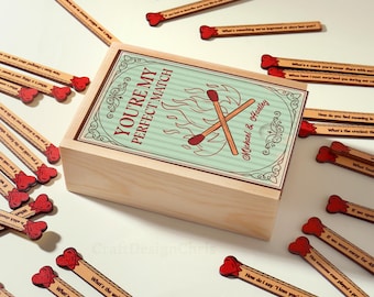 Personalized Couples Large Matchbox – Box with 30 Heartfelt Questions, The Perfect Match, Wedding Gift for Couple, Engagement Gifts