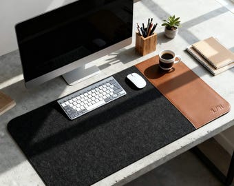Filz und Leder Schreibtisch Ma - Große Schreibtischunterlage, personalisierte Mausunterlage, Büro Accessoires, Mitarbeiter Geschenk, Schreibtisch Dekor