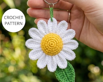 Daisy Crochet Pattern PDF Amigurumi Keychain, Realistic Crochet Flowers Bouquet, Daisies Tutorial, Easy Beginner Friendly Digital Download
