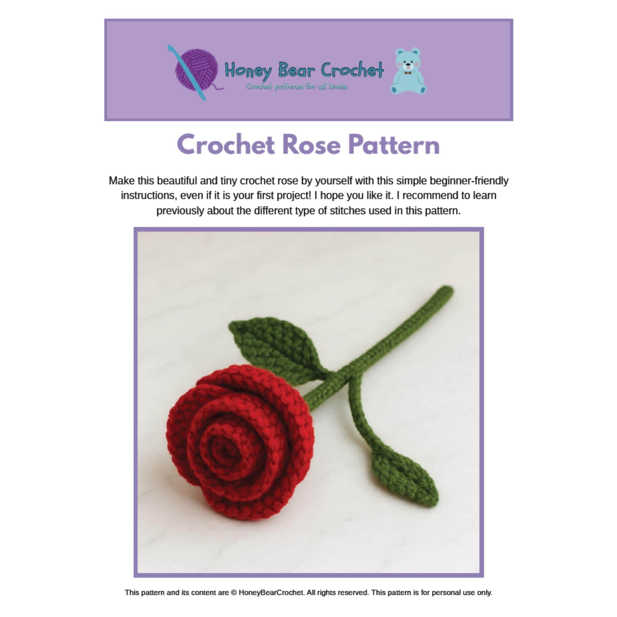 Crochet Rose Pattern: Easy Flower Tutorial (PDF Download) - Etsy