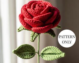 Modèle au crochet rose en téléchargement PDF, tutoriel de bouquet de fleurs réalistes, Amigurumi floral, téléchargement numérique facile pour les débutants de la Saint-Valentin