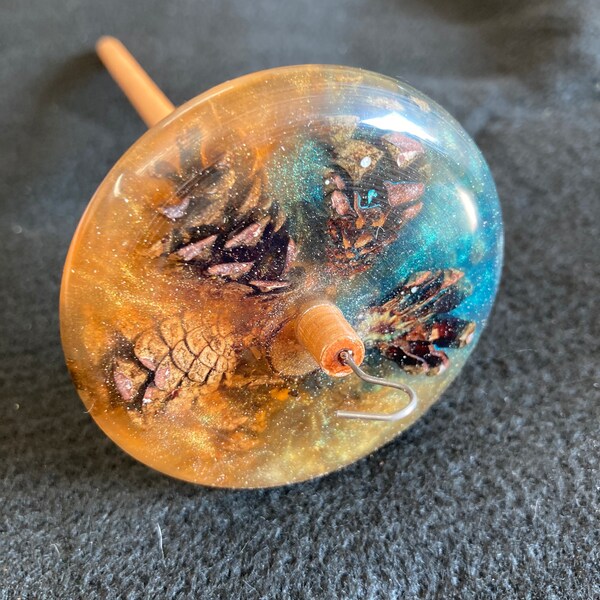 1.27 oz. Pinecone Cluster meets Resin Drop Spindle Top Whorl 1924