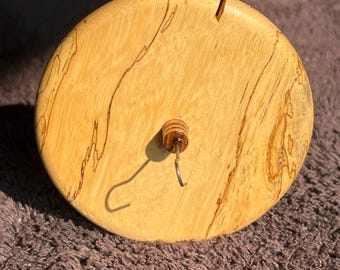1.23 oz. Spalted Tamarind / Redwood Drop Spindle Top Whorl 3586