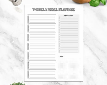 Weekly Meal Planner | Digital Download Weekly Meal Planner | Printable Weekly Planner PDF | Minimalist Planner | Planner Inserts