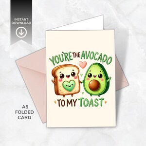 Printable Avocado-Themed Valentine&#39;s Day & Birthday Folded Card | Funny, Cute, Word Pun Digital Download