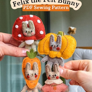 Molde de costura em PDF para coelho de feltro | Felix with Clothes, ideal para iniciantes