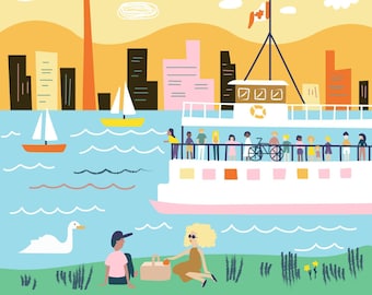 Toronto Island Ferry - CN Tower - Illustration Print