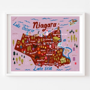 Arte del mapa de la región del Niágara, Mapa ilustrado de la ciudad, Póster del Niágara, Impresión del mapa de la ciudad, Regalo del Niágara, Impresión de la ciudad canadiense