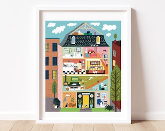 House of Cats Illustration Print