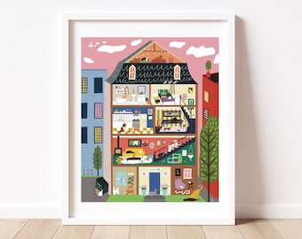 House of Dogs Illustration Print