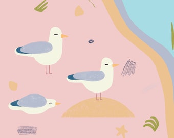 カモメのアートプリント | カモメのギフト | カモメのイラスト | 子供のためのカモメ | カモメの装飾 | 子供のためのカモメのポスター
