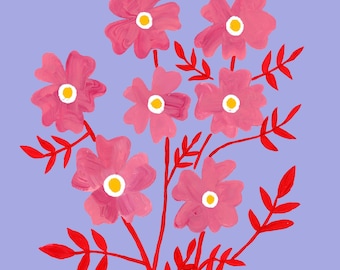 May include: A floral illustration of pink Alberta Wild Roses on a light purple background. The flowers have yellow centers and are surrounded by red leaves and stems. The text "ALBERTA Wild Rose" is at the bottom.