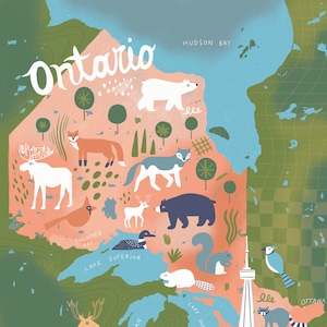 Ontario Illustrated Map | Canada Map Print | Ontario Map Print | Ontario Gift | Moving Gift | Ontario Map for Kids  | Ontario Illustration