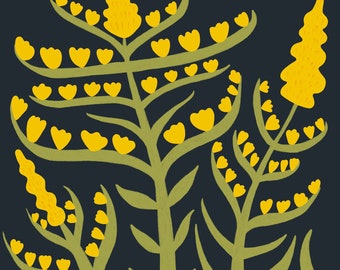 Goldenrod Art Print | Cottagecore Wall Art | Nature Print | Floral Nursery Art | Goldenrod Illustration | Art For Kids Room