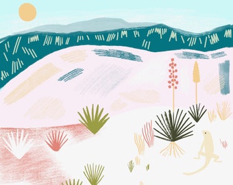 White Sands Desert Print - New Mexico Illustration - (8x8)