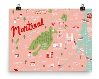 Montreal Illustrated Map | Canada Map Poster | Montreal Map Print | Montreal Gift | Moving Gift | Montreal Illustration