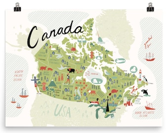 Canada Illustated Map Poster - Green