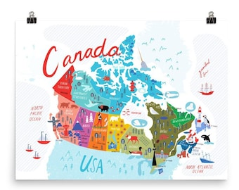 Illustrated Map of Canada - Colourful Poster