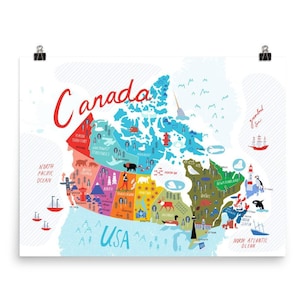 Illustrated Map of Canada Colourful Poster image 1