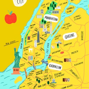 Illustrated Map of NYC New York City 8x10 image 1