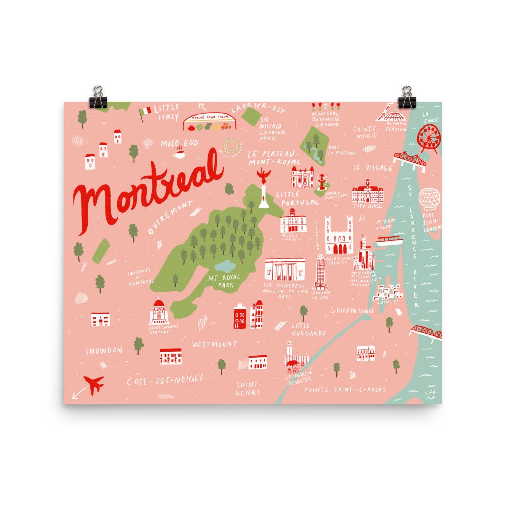 Montreal Illustrated Map Canada Map Poster Montreal Map Etsy Canada