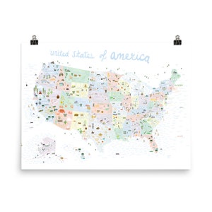 USA Illustrated Map Poster / America Poster / United States Wall Art / United States Gift / Educational Map for Kids / Usa map Nursery Print 18×24 inches
