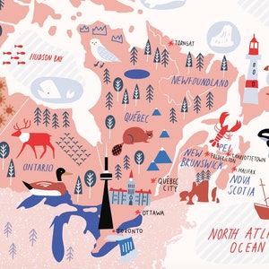 Illustrated Map of Canada Poster Pink image 3