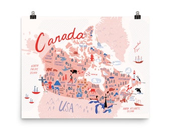 Pink Canada Map Poster- 16x20