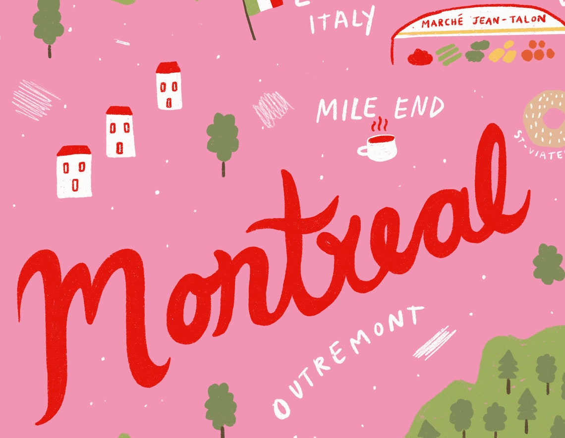 Montreal Illustrated Map Canada Map Print Montreal Map Etsy
